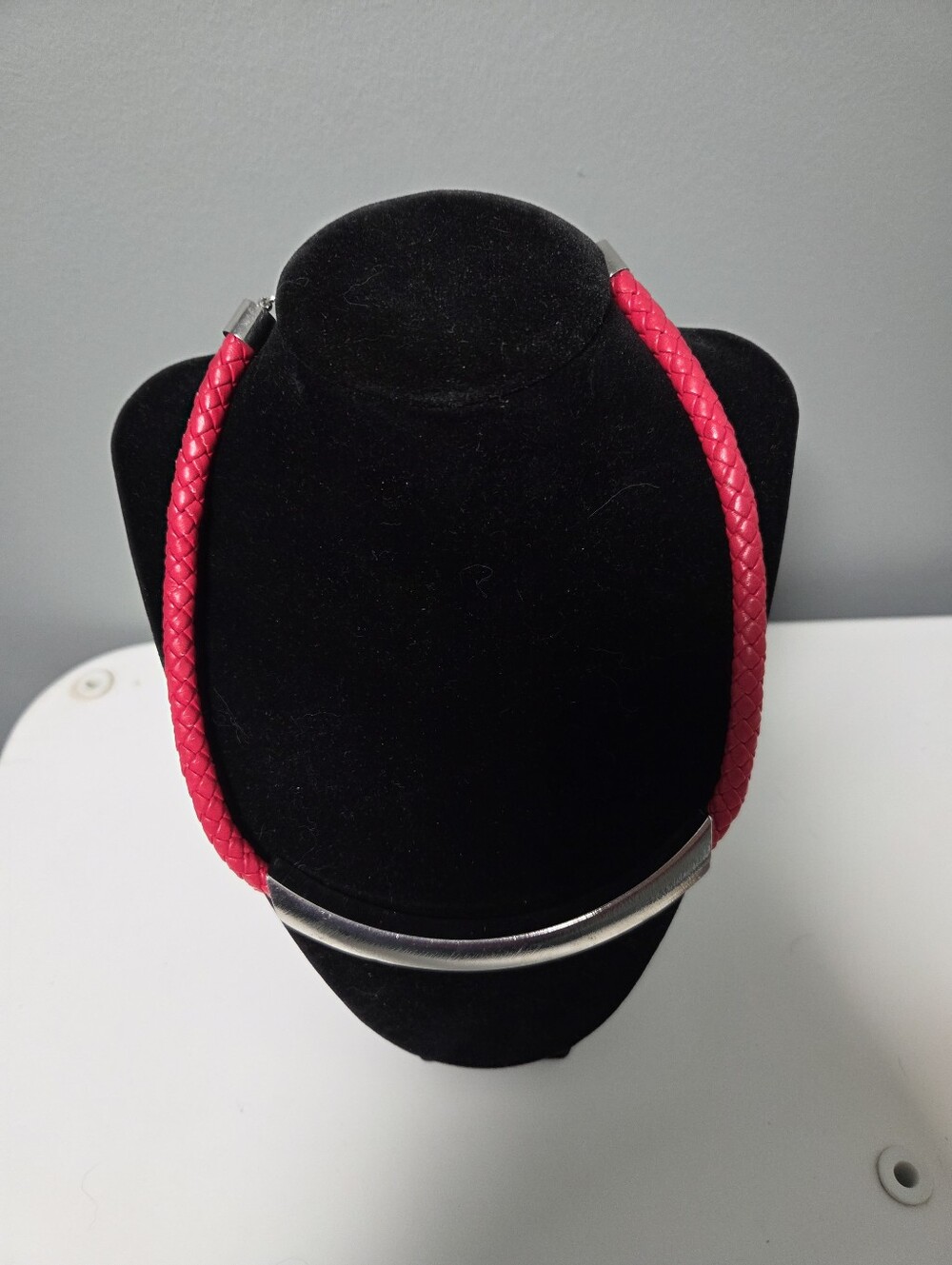 NWT Red Braided Necklace with Silver- Toned Bar